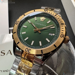 [星晴錶業]VERSACE手錶,42mm,VS11831墨綠色錶面金色錶殼金銀相間精鋼錶帶款, , large
