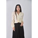 (S) 【德馨私服】yuanlansu質感修身短版V領杏色長袖上衣二手衣, , large