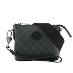 GUCCI Interlocking G 標誌附手提把迷你郵差包/黑灰色, , large