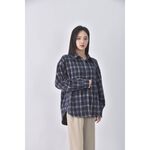 (L) kitten排扣格紋藍色長袖上衣二手衣, , large