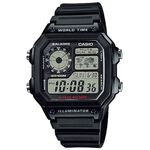CASIO 卡西歐 10年電力 復古風 世界地圖計時手錶-黑 AE-1200WH-1A, , large