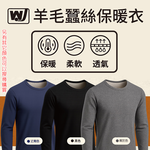 男羊毛蠶絲保暖衣-圓領-6861-丈青色-M號-2件, , large
