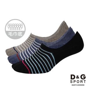 【D&G】細條紋毛巾底男樂福襪<灰藍>D323 氣墊襪 隱形襪 男襪