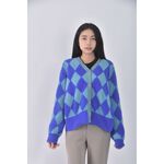 (S) pazzo棉質棋盤格開衫藍色外套二手衣, , large