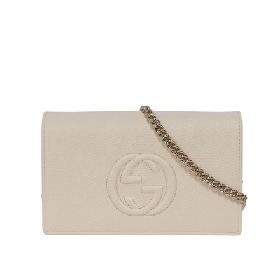 GUCCI SOHO 系列牛皮皮夾式手拿/鍊包/白色