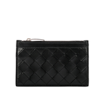BOTTEGA VENETA 新款編織附鑰匙圈拉鍊卡夾/零錢包/黑色, , large