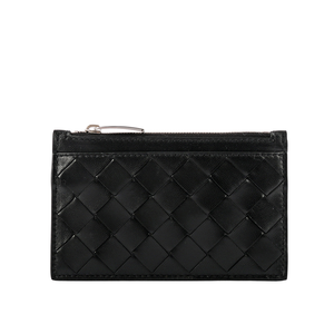 BOTTEGA VENETA 新款編織附鑰匙圈拉鍊卡夾/零錢包/黑色