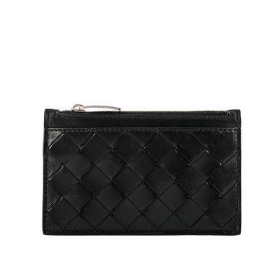 BOTTEGA VENETA 新款編織附鑰匙圈拉鍊卡夾/零錢包/黑色
