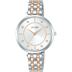 ALBA 雅柏 簡約晶鑽女錶-玫瑰金x銀/32mm ARX078X1/Y121-X160KS