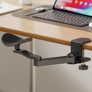 【AOTTO】鋁合金人體工學辦公桌電腦手臂肘托支撐架-黑色(LS-005BK)