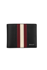 BALLY Mythos 紅白條紋再生牛皮對開6卡短夾/黑色, , large