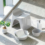 【HUBATH】Japan-Made Curved Bathroom Stool 25cm with Water Ladle – 2-Piece Set (Ag+ Antibacterial Material / Supports up to 100kg / Water-Repellent Design / Bath Stool) – Lead Gray, , large