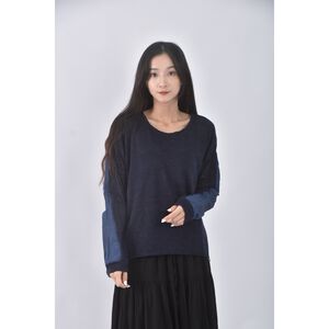 (L) kuso拼色藍色長袖上衣二手衣