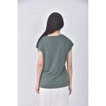 (S) shein質感V領綠色短袖上衣二手衣, , large