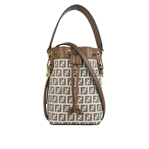 FENDI MON TRESOR FF LOGO 滿版標誌布質二用迷你水桶包/棕色