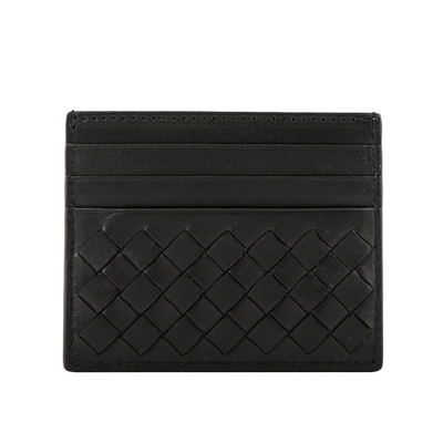 BOTTEGA VENETA 小羊皮編織6卡信用卡/名片夾/黑色