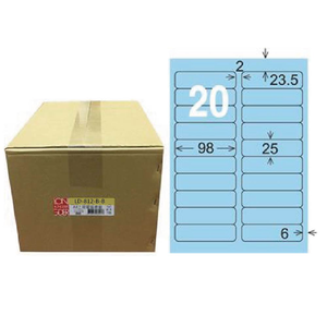 【龍德】LONGDER 三用電腦標籤 A4 20格 圓角 25*98mm淺藍1000張/箱 LD-812-B-B(適用雷射、噴墨、影印)