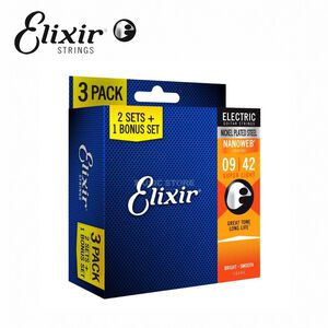Elixir 16540 Nanoweb 薄包覆 電吉他套弦三包裝 09-42【敦煌樂器】