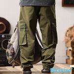 大尺碼-日系多袋束口工裝褲-黑/綠-0204168, , large