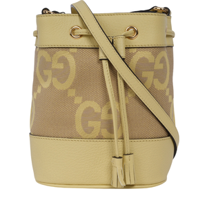 GUCCI Jumbo GG Logo Ophidia 水桶斜背包(Mini)/駝色/香蕉黃