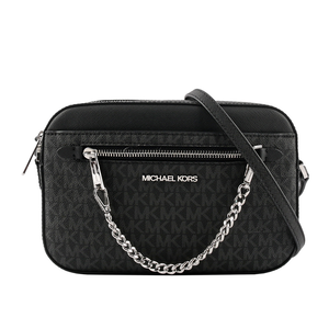 Michael Kors 銀字滿版塗層帆布附鏈帶前口袋方包/黑色