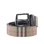 BURBERRY 銀色方釦經典帆布拼牛皮寬3.5cm/80cm皮帶/米色, , large