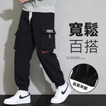 大尺碼-日系潮流工裝褲-黑/灰-0204170, , large