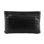 BOTTEGA VENETA 新款小羊皮及小牛皮大格編織手拿包/黑色, , large