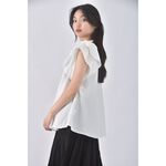 (S) couture brooch質感V領白色短袖上衣二手衣, , large