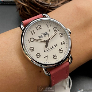[星晴錶業]COACH手錶,36mm,CH00152白色錶面銀錶殼粉紅真皮皮革錶帶款