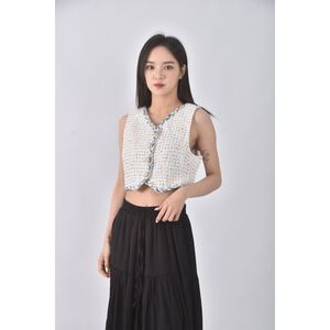 (S) miustar質感小香風棉質背心白色外套二手衣