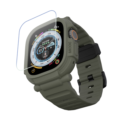 elkson apple watch ultra 49mm quattro pro 2.0一體成形錶帶9h鋼化膜-炭綠