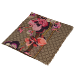 GUCCI GG Logo 花卉圖案羊毛披肩/圍巾/米色/紫紅色, , large