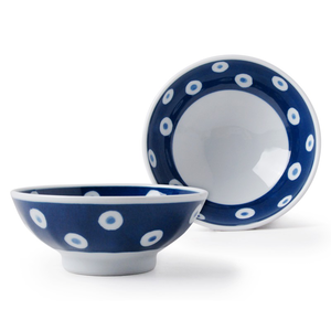 [豐名日本餐具] 4.0"輕量井 藍底白圈 有田燒 / C04DB0-325-DB