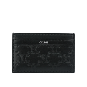 CELINE 滿版凱旋標誌壓印小牛皮中型名片夾/卡片夾/黑色