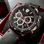 [星晴錶業]FERRARI手錶,46mm,FE00084黑色錶面銀錶殼深黑色真皮皮革錶帶款, , large