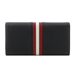 BALLY Ribbon 紅白條紋牛皮對開長夾/黑色, , large