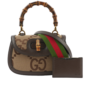 GUCCI Bamboo 1947 大標誌手提/斜背二用小型竹節包/駝色/棕色