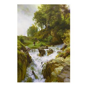 【御畫房】山谷飛瀑之二 國家一級畫師手繪油畫60×90cm(VF-108)