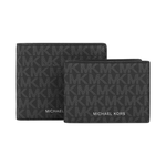 Michael Kors Cooper 銀字滿版塗層帆布附活動式卡夾對開短夾(黑色), , large