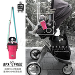 【韓國PURENINE】Kids頂級時尚彈蓋隨身保溫杯 戶外旅行兒童水壺(附杯套+背帶)290ML-粉色皮套+黑蓋瓶, , large