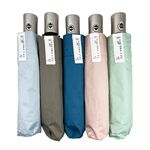 羽量黑膠自動折傘 輕量防風防雨 抗UV 玫瑰金手把 文青日系設計（藍/粉 / 湛藍 / 綠 / 灰）, , large