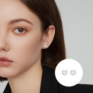 S999純銀鋯石如意平安鎖耳釘款耳環附馬卡收納盒