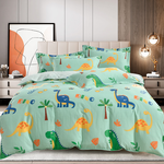 【Betrise】 Forest Dinosaur | Environmentally friendly printing and dyeing anti-mite and antibacterial 100% combed cotton dual-purpose quilt and bed sheet set - Large, , large