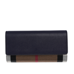BURBERRY Halton 大格紋帆布及牛皮翻蓋二折長夾/海軍藍, , large