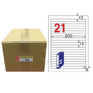 【龍德】LONGDER 三用電腦標籤 A4 21格 13*200mm可再貼1000張/箱 LD-855-WR-B(適用雷射、噴墨、影印)