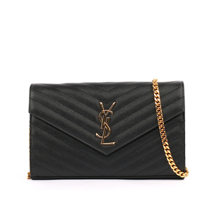 YSL V紋荔枝皮金色LOGO WOC 斜背包/黑色