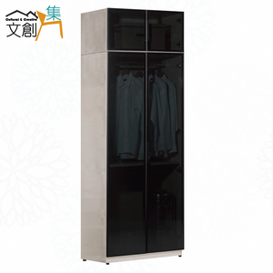 【文創集】朵利2.7尺鋁門黑玻加高衣櫃(客約商品)