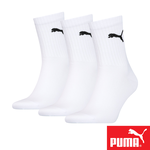 PUMA 男女款中短筒襪3雙裝 彪馬 跳豹 男襪 女襪 襪子 運動襪 小腿襪 棉襪 柔軟 棉質 舒適 高彈 耐磨 黑 白, 白,39-42(EU)/25-27(cm), large