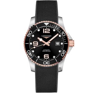 LONGINES 浪琴 深海征服者浪鬼陶瓷潛水機械錶-黑x玫瑰金/41mm L37813589